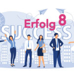 Erfolgreiches Team eines Unternehmens, mehrere Mitarbeitende jubeln, Illustration