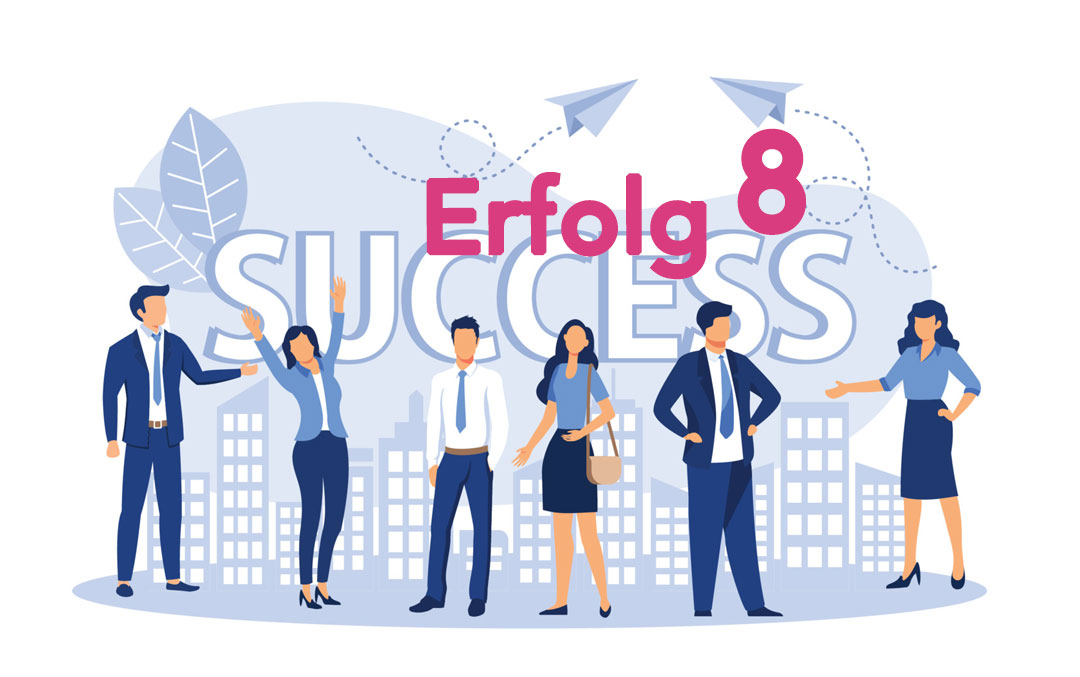 Erfolgreiches Team eines Unternehmens, mehrere Mitarbeitende jubeln, Illustration