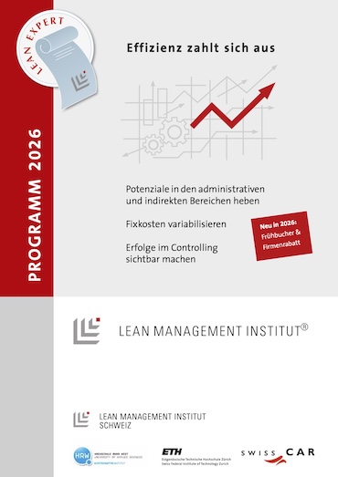 Cover Seminarbroschüre Lean Management Institung 2026. Titel "Effizienz zahlt sich aus"