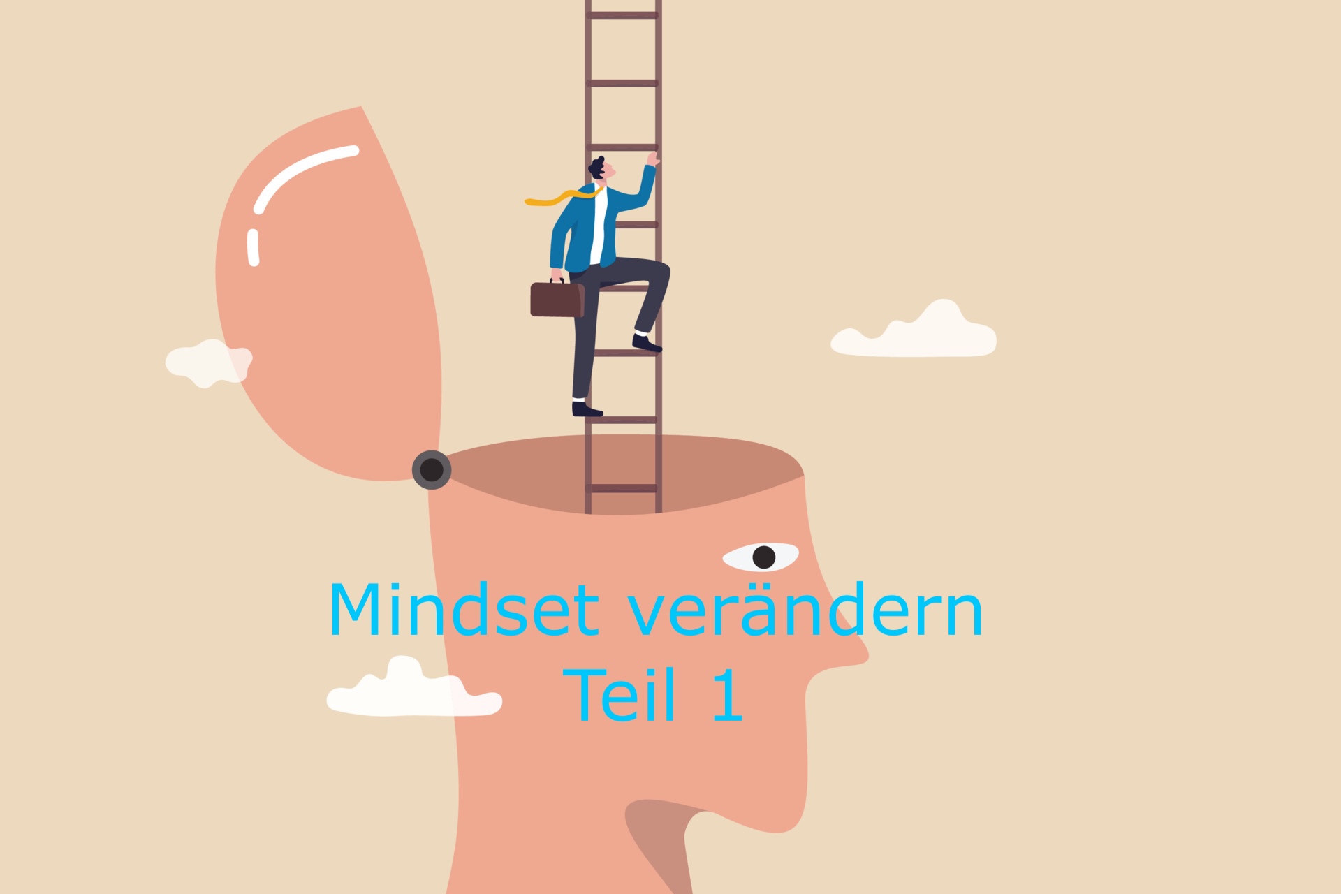 Mindsetveränderung Illustration Kopf mit Leiter nach oben