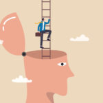 Mindsetveränderung Illustration Kopf mit Leiter nach oben