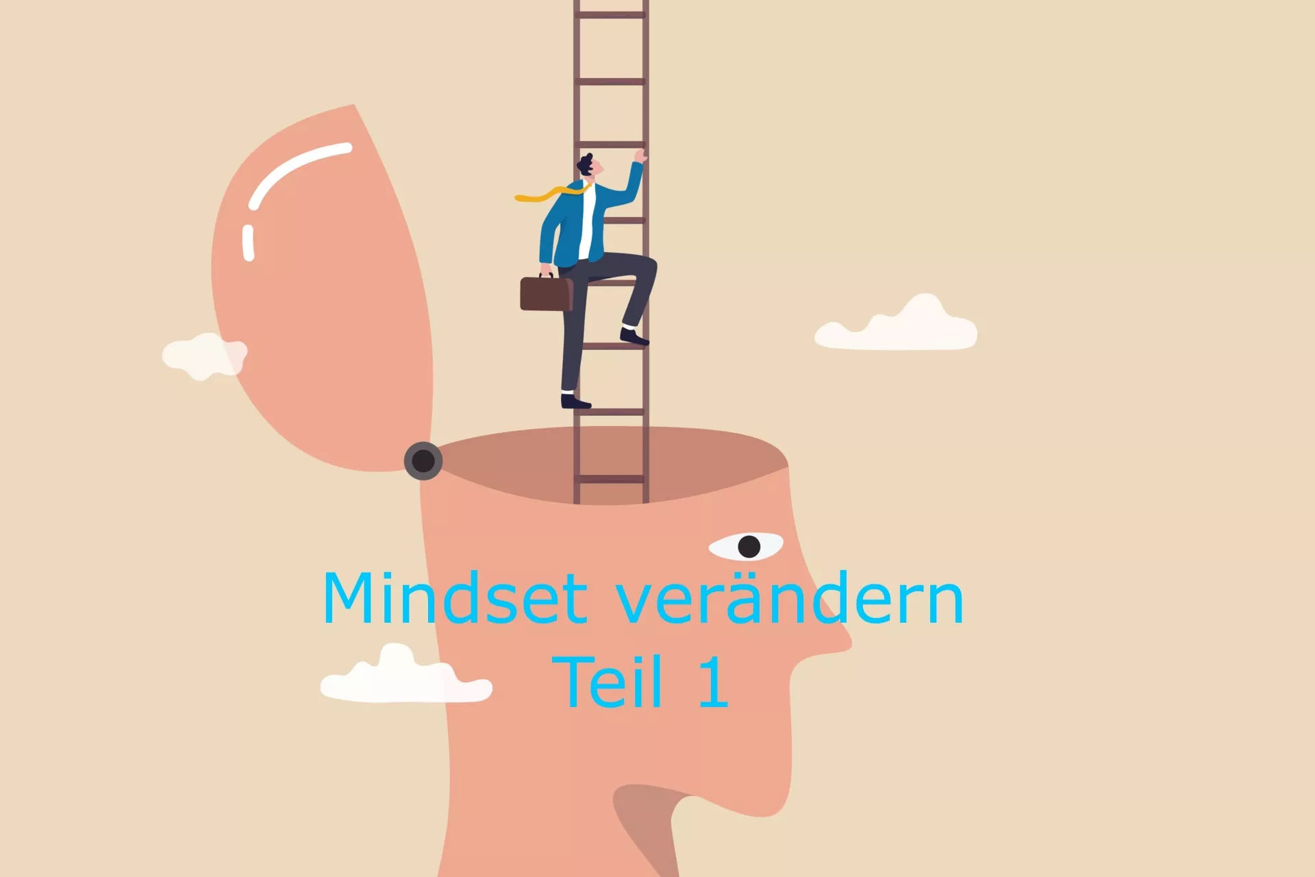 Mindsetveränderung Illustration Kopf mit Leiter nach oben