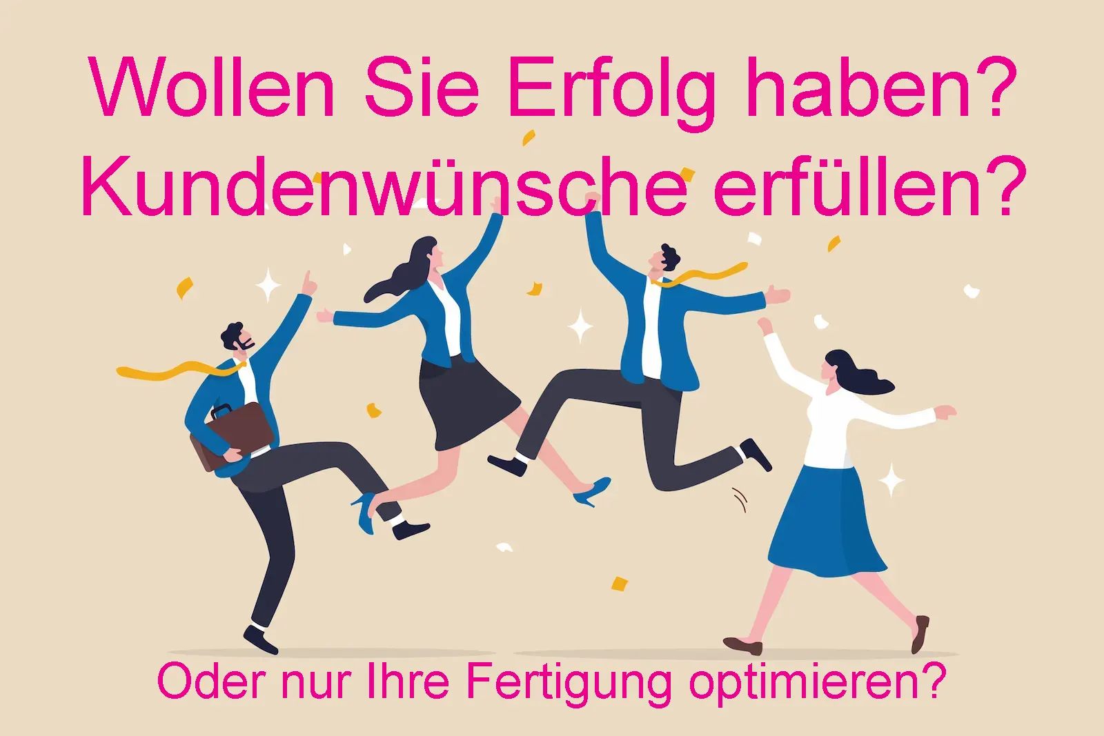 Illustration, Team tanzt, Kundenwunsch erfülllt